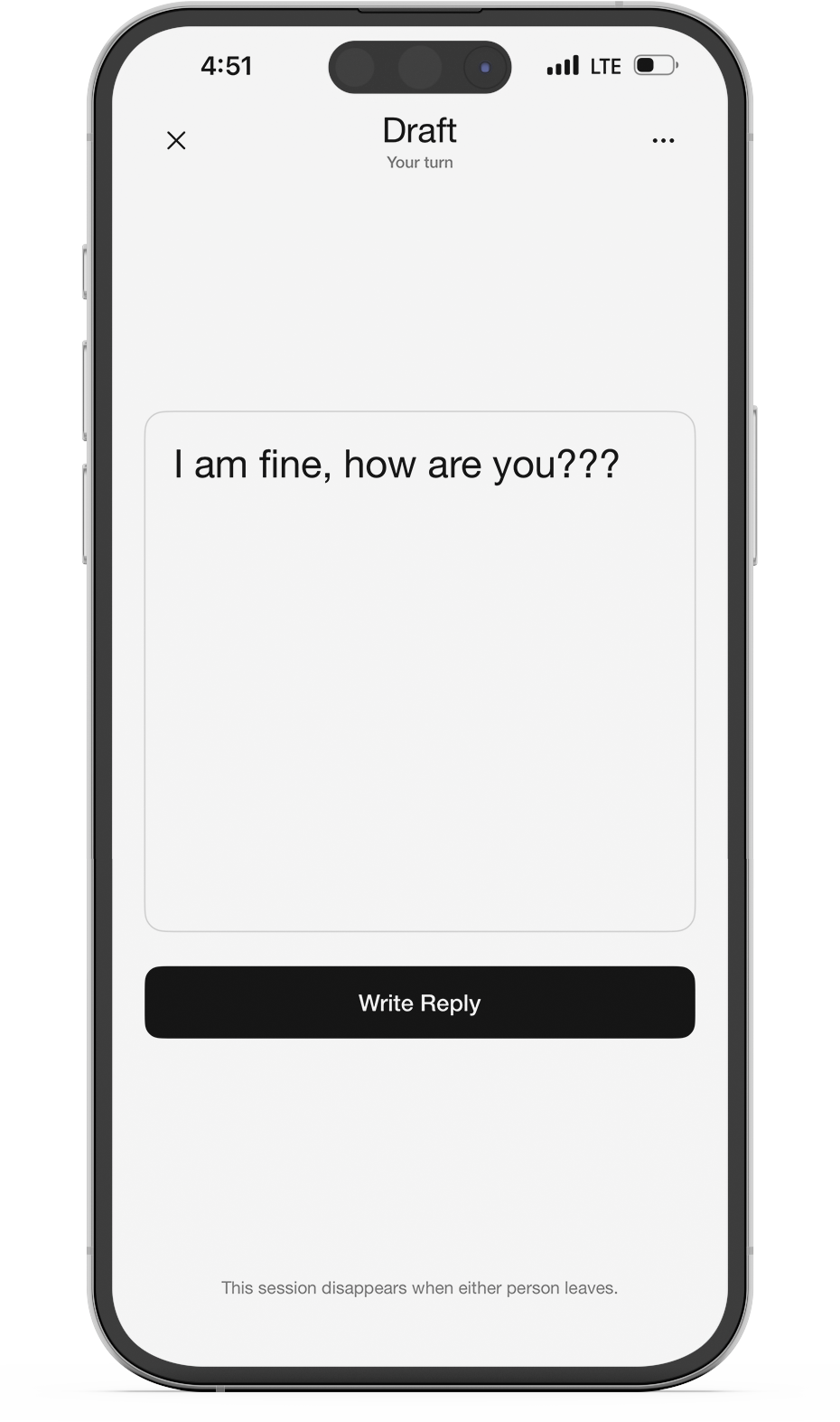 Drafty live Draft screen showing a message and the Write Reply button